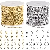 UMAOKANG 2 Rolls 65.6 Feet Chain for Jewelry Making Stainless Steel Cross Chains Bulk with Jump Rings and Lobster Clasps