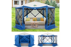 COBIZI 12x12 Pop up Canopy Tent, Gazebos on clearance with 5 removable sidewalls & mosquito net for Camping, Outdoor patio screened gazebo, Portable Hub Tent with Carrying Bag & Stakes, Blue(Upgraded)