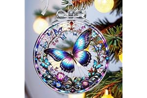 AESTAS Butterfly Christmas Ornament Stained Glass Butterfly Decorations - Hanging Ornaments for Christmas Tree Xmas Decorations, Holiday Keepsake Present Exchange Ideas