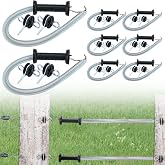 Hicarer 4 Set Electric Fence Gate Kit with Spring Handles &amp; Screw-in Ring Insulators, 16ft Retractable Tension Spring for Farm, Ranch, Garden, Heavy Duty Black Electric Fencing Accessories for Safety