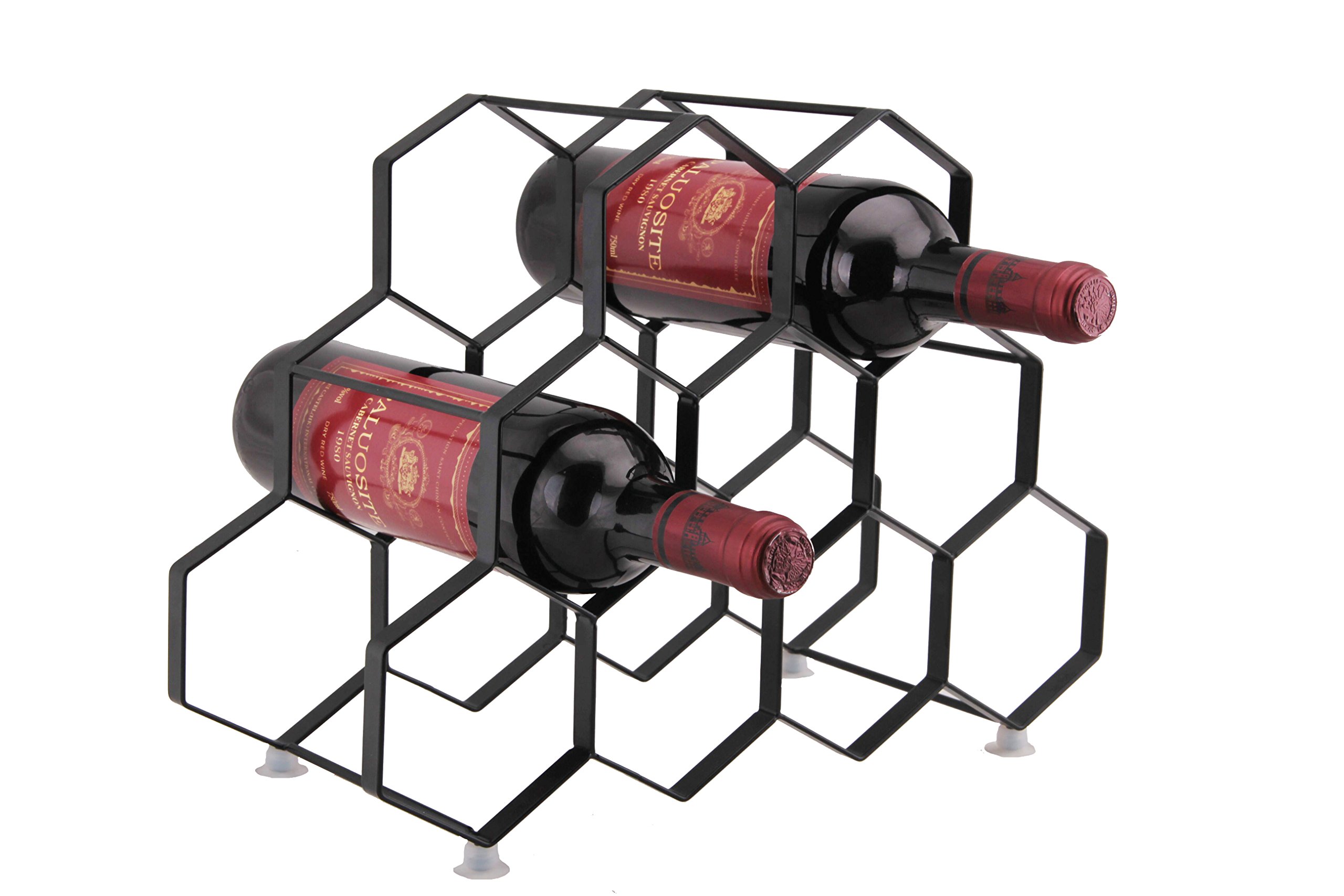 Wine Rack for 9 Bottles Free Standing Metal Portable. Modern