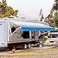 Awnlux White Motorized Modular Retractable RV Awning Full Set Assemblies for RV, 5th Wheel, Travel Trailers, Toy Haulers, and Motorhome - RV Trailer Awning for Home or Camper - 18x8 Ft - Blue Strip