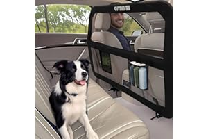 CJYMMFAN Dog Barrier for Car Back Seat & Cargo Area with Wider Coverage, Universal Fit for Cars, SUVs & Sedans, Dog Car Gate Divider with Chew-Proof Transparent Net and Sturdy Metal Frame for Backseat & Trunk