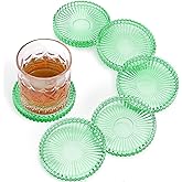 Modern Glass Coasters, GOH DODD Set of 6 Crystal Coasters Tabletop Protection for Drinks, Home Decor, Kitchen, Living Room, Patio, Wedding, Party, Housewarming Gifts, Clear Green