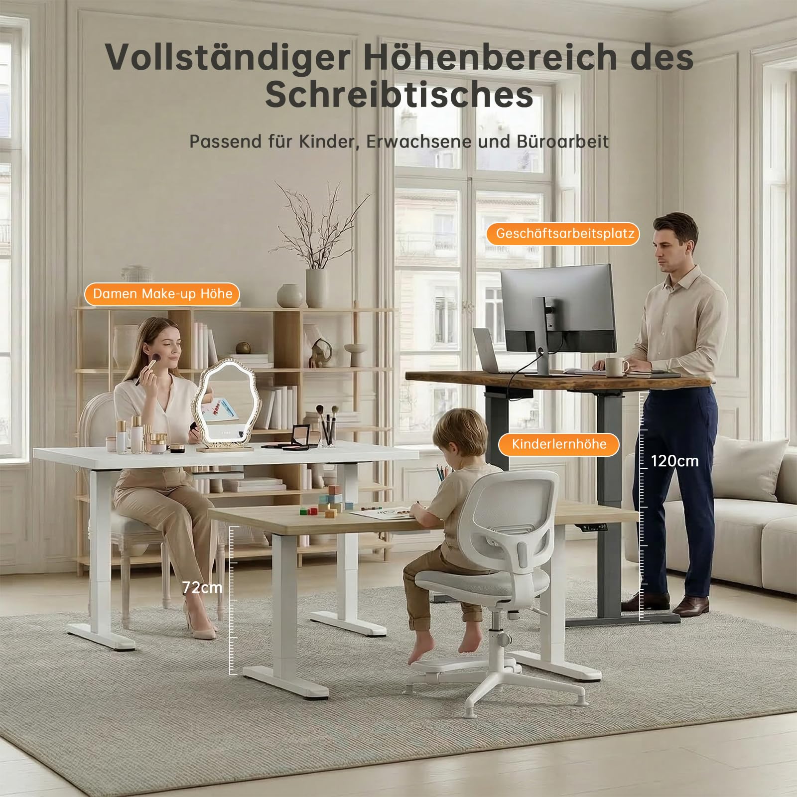 Devoko Höhenverstellbarer Schreibtisch mit 2 Motoren，25mm Einteilige Tischplatte, 160x80 cm Elektrisch Computertisch mit Kabel Management, Vintagebraun - Perfekte Ergonomie für Dein Büro 2