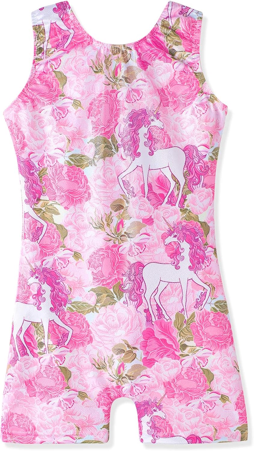 Leotards for Girls Gymnastics Unicorn Sparkly Pink Biketards Stars Rainbow Clouds: Clothing