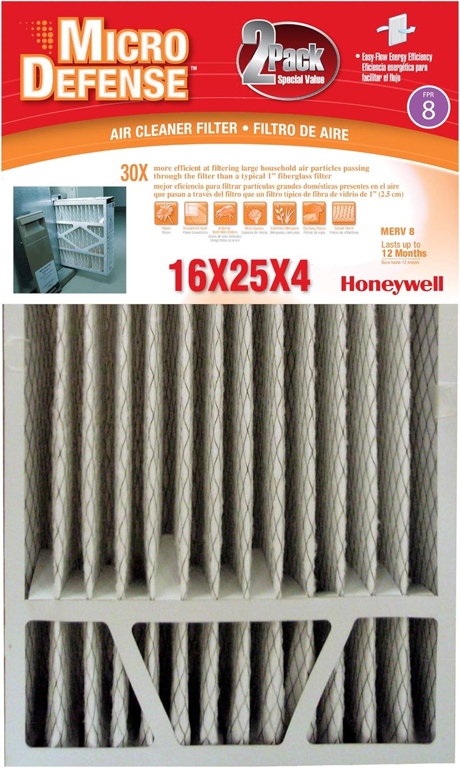 2-Pack 4 INCH MERV 8 Filter, 16X25X4 (Renewed)