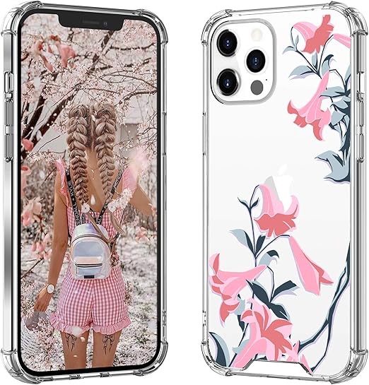 Amazon Com Ounne Clear Floral Pattern Case For Iphone 12 Pro Max Case Anti Yellowing Flexible Tpu Shockproof Protective Hard Pc Back Cover Case For Girls Women Lily Clear