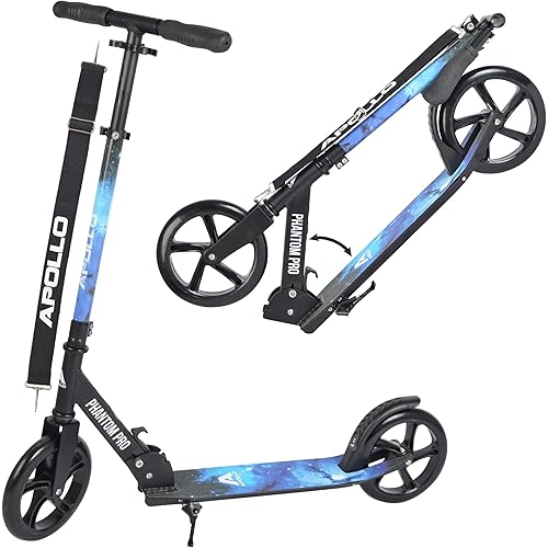 Apollo XXL Wheel Scooter - Phantom Pro Foldable City Scooter, Foldable Street Scooter, Height Adjustable Handle, 2 Big Wheels LED, Kick Scooter for Adults and Children, 220lbs Capacity