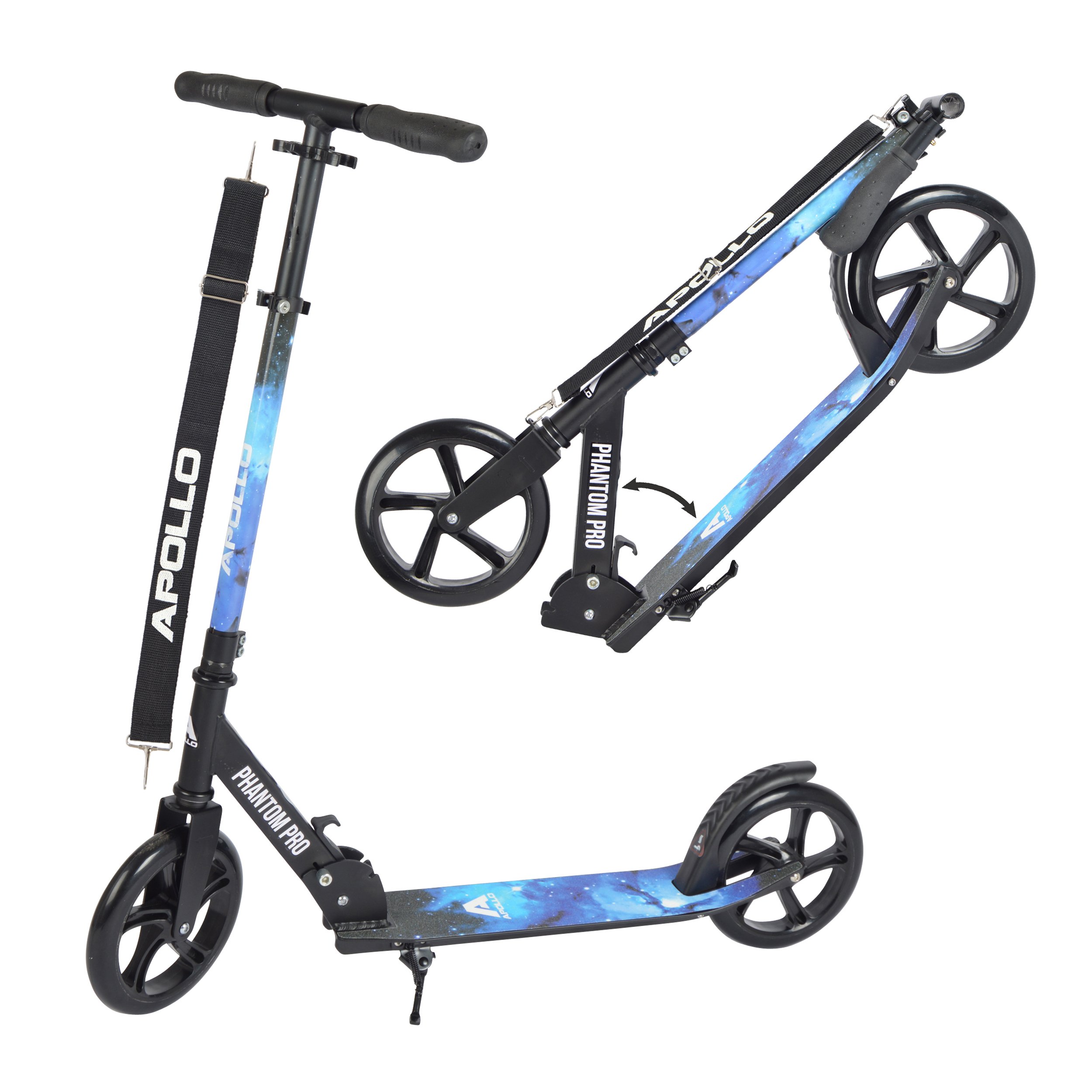 Apollo XXL Wheel Scooter - Phantom Pro Foldable City Scooter, Foldable Street Scooter, Height Adjustable Handle, 2 Big Wheels LED, Kick Scooter for Adults and Children, 220lbs Capacity