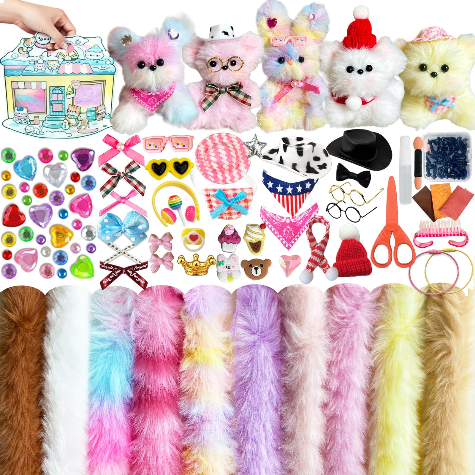 Photo 1 of 124 Pcs Fuzzy Pipe Cleaner craft Supplies Kit, 39inch Large Pastel Thick Fluffy Jumbo Fur Chenille Stems with Decorative Accessories. Creative DIY Animals dog Puppy. Good for Gift, Party, Birthday