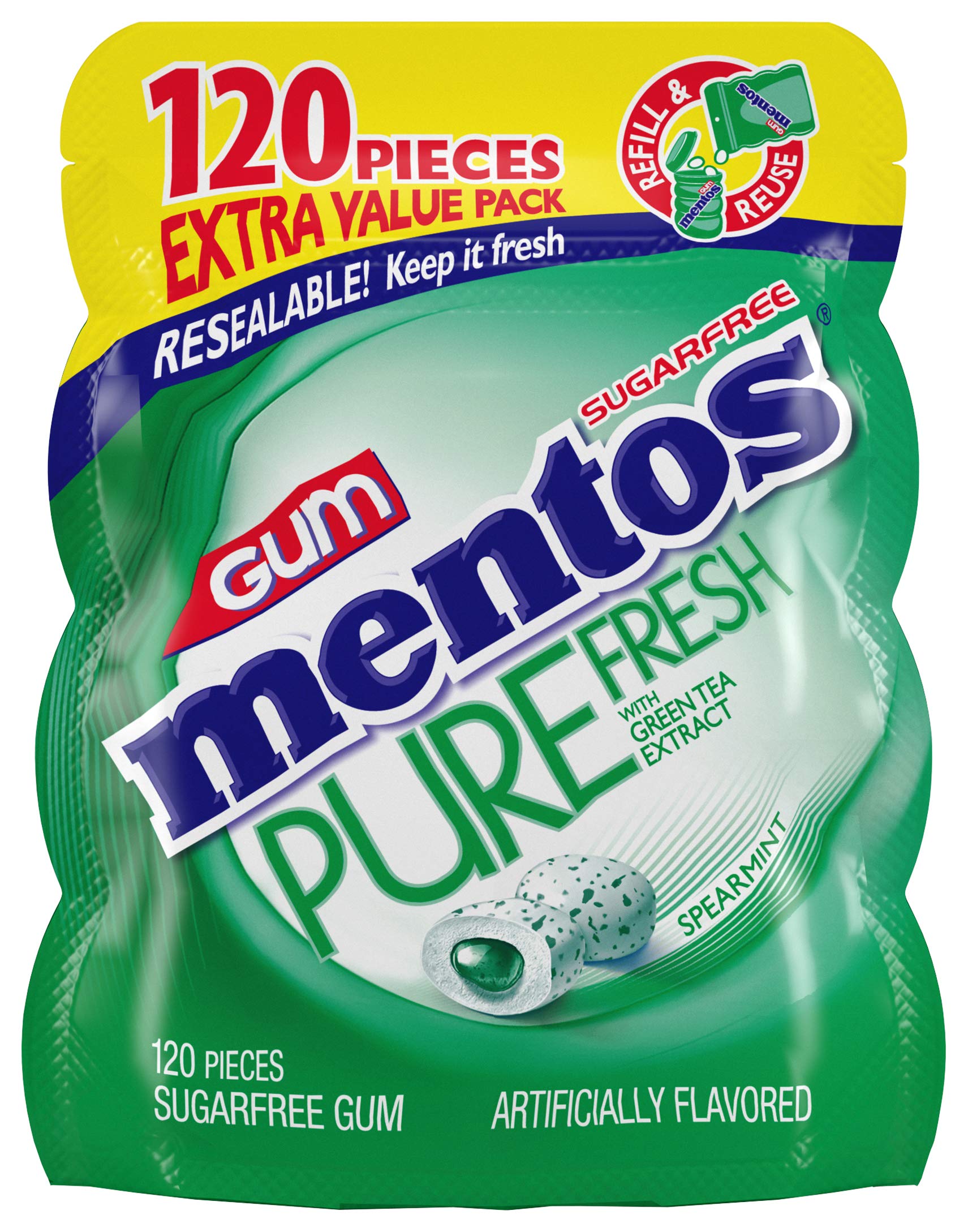 Mentos Pure Fresh SugarFree Chewing Gum with Xylitol, Spearmint, 120