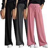 Neer 3 Pack Women's Wide Leg Yoga Pant High Waist Drawstring Sweatpants Loose Open Bottom Lounge Pants with Pockets