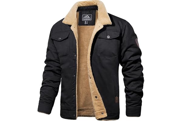 MAGCOMSEN Men's Sherpa Jacket Winter Fleece Cotton Truck Coat | Turn-down collar, 5 pockets, snap button, soft and warm, casu