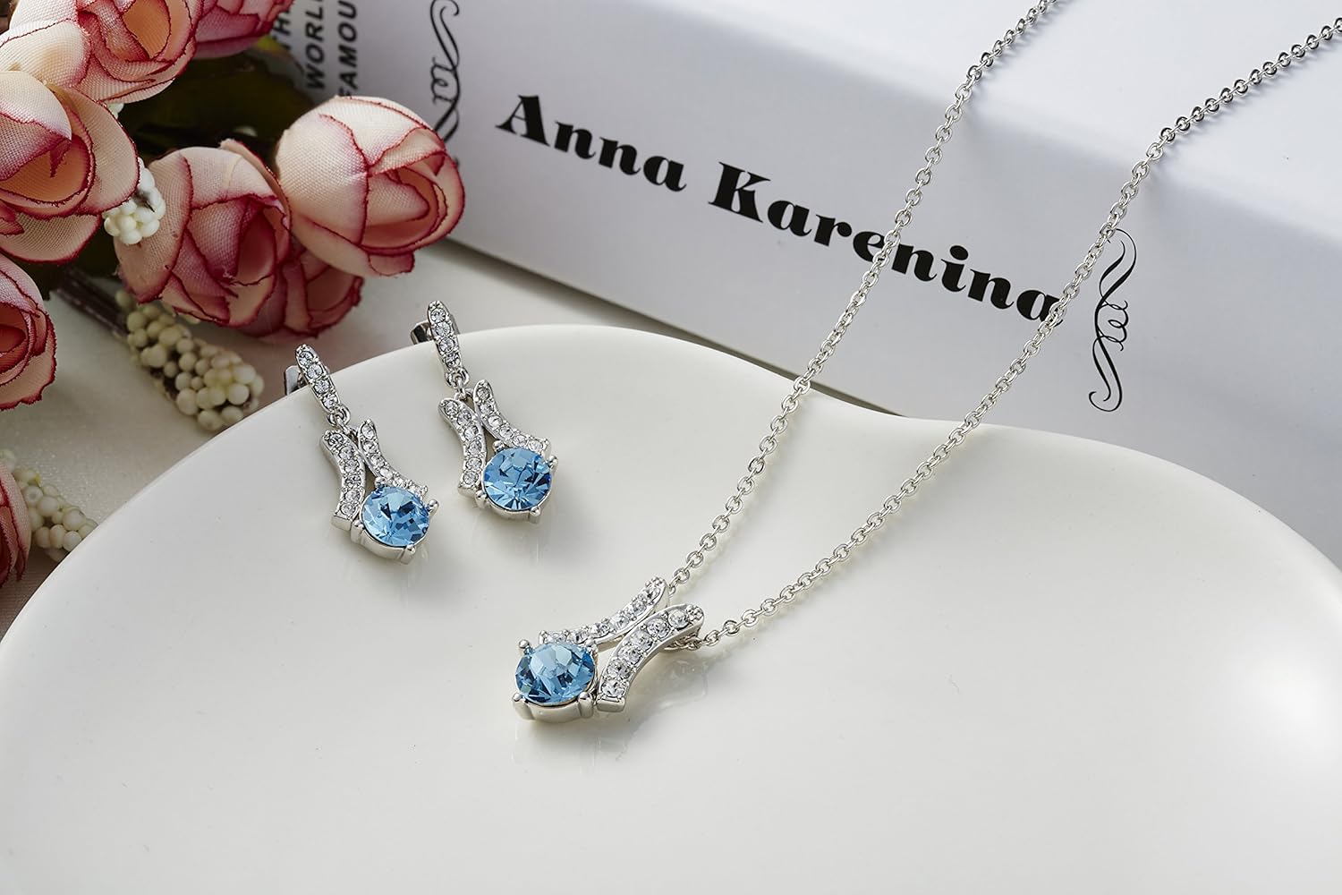 yellow chimes blue crystal pendant set for women