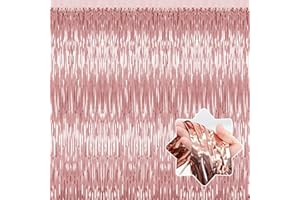 LULEEYANG 5 Pack Rose Gold Backdrop Birthday Decorations Foil Curtain Backdrop Bachelorette Party Decorations Rose Gold Party Decor Streamers Groovy Birthday Party Decorations
