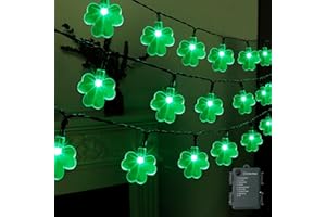 LJLNION St. Patricks Day String Lights Outdoor, 50 LED 16 FT Shamrocks Decorative Green Leaf Lights Battery Operated, 8 Lighting Modes & Timer, Waterproof for Home Garden Party Decoration, 1 Pack