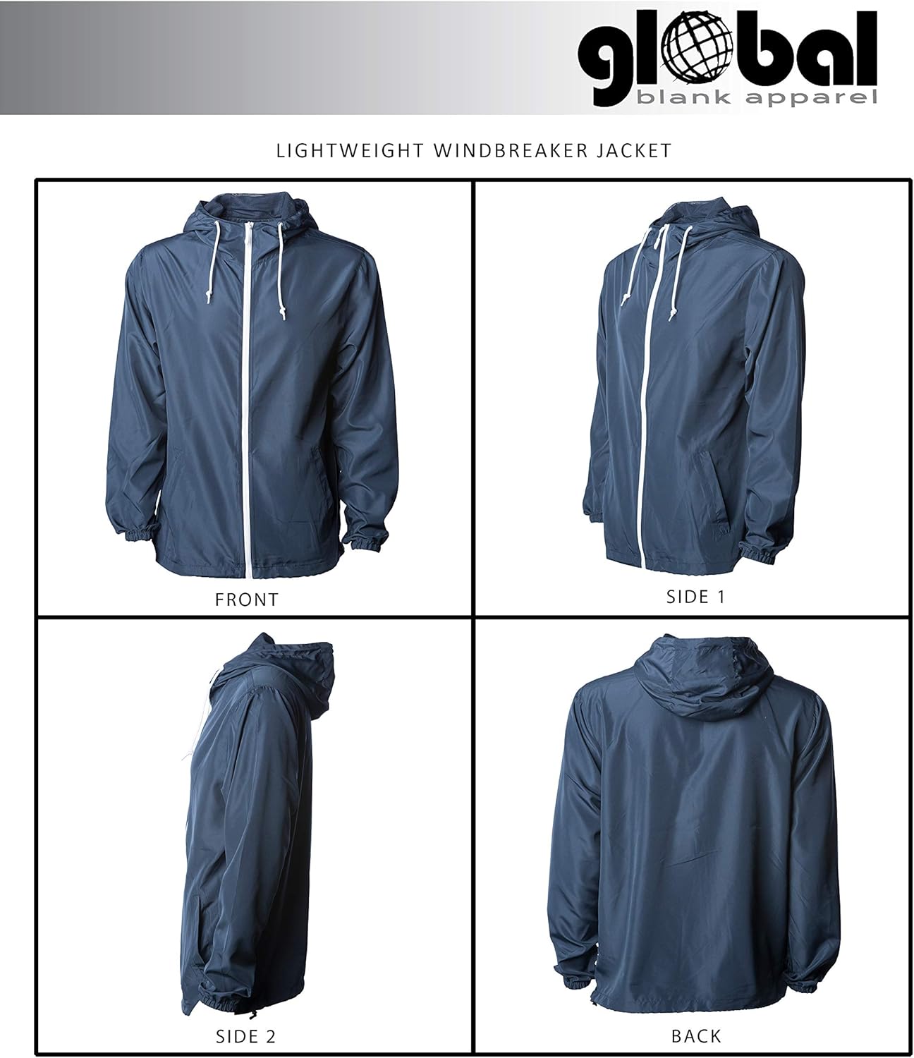 Global Blank Men’s Lightweight Windbreaker Winter Jacket Water Resistant Shell at  Men’s Clothing store