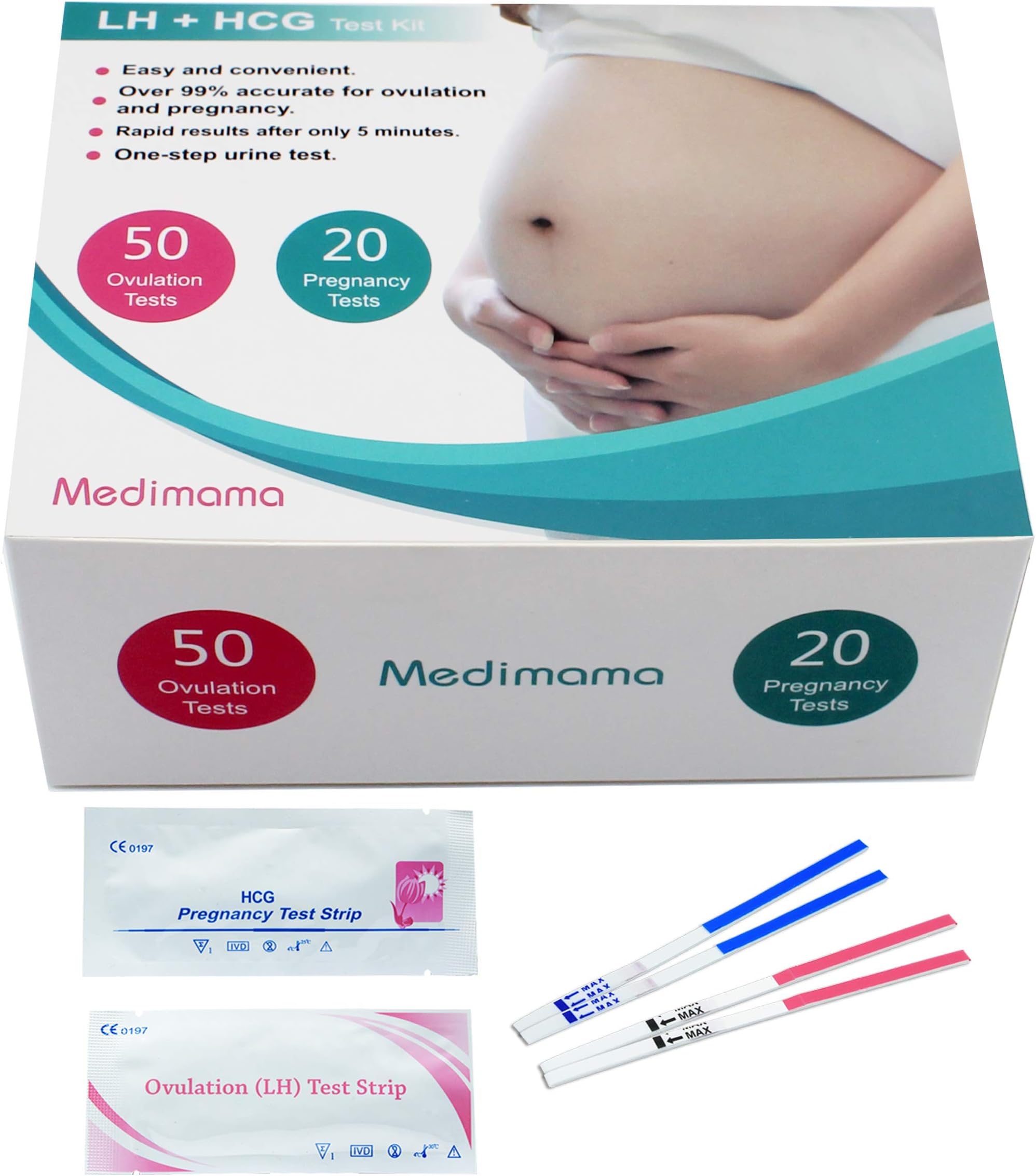 Medimama 50 Ovulation Test Strips and 20 Pregnancy Test Strips Combo Kit(50 LH + 20 HCG)