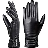 Dsane Womens Winter Leather Touchscreen Texting Warm Driving Lambskin Pure Genuine leather Gloves