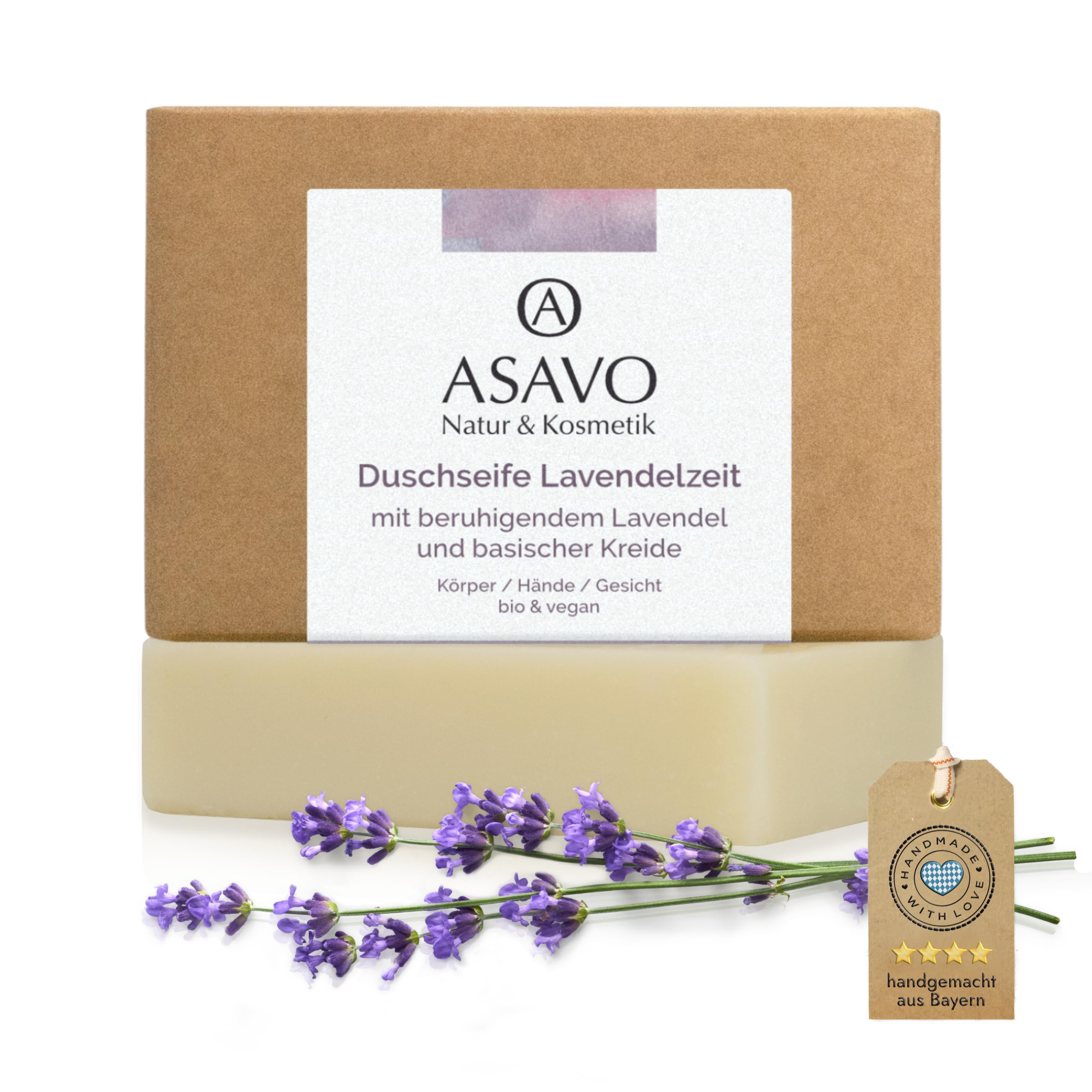 ASAVO Premium Lavender Soap Handmade Natural Soap with Organic Karite Butter, Virgin Organic Coconut Oil & Natural Lavender Oil, Vegan, Clean Beauty, 95 g