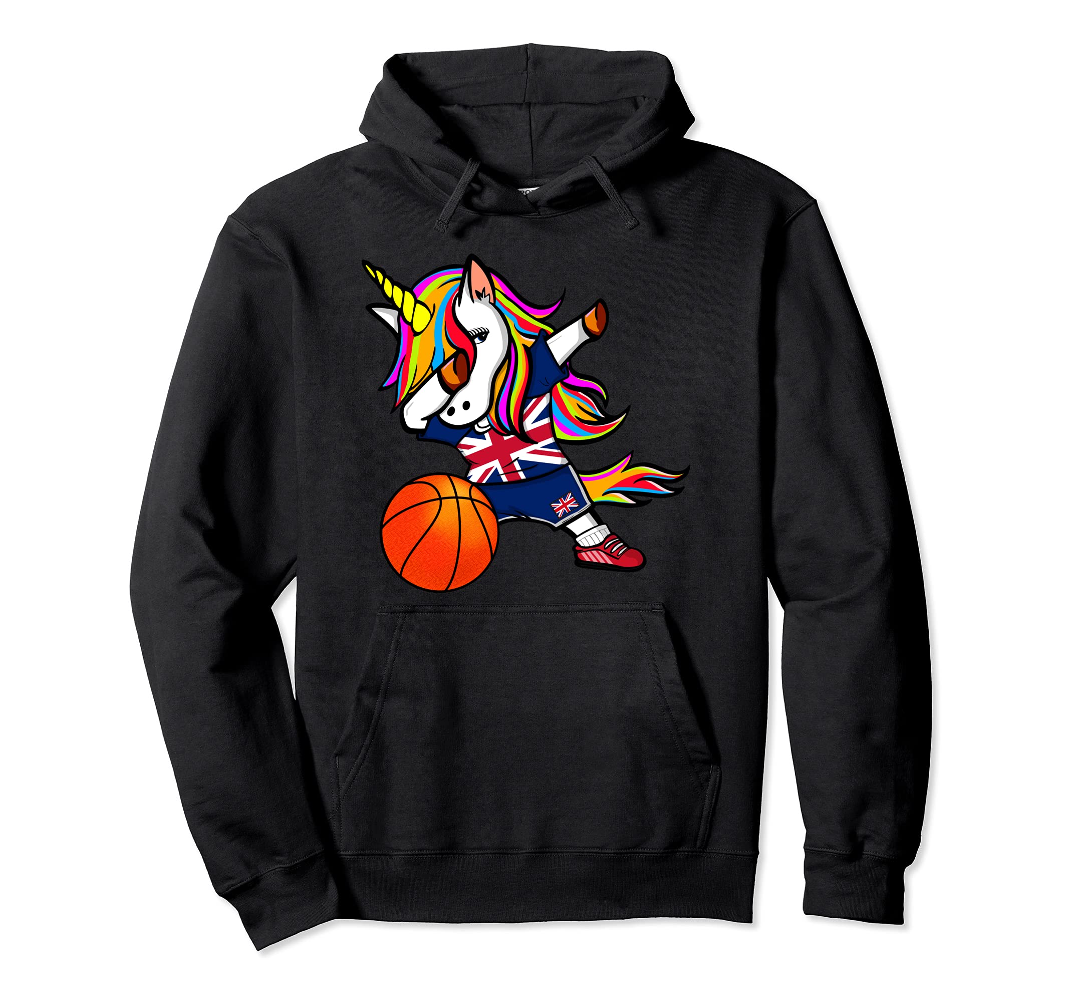 Dabbing Unicorn Great Britain Basketball Fans Jersey UK Flag Pullover Hoodie
