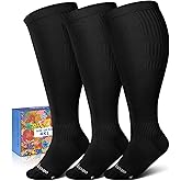 Lalapapa Wide Calf Compression Socks for Women - 3-Pair Plus Size 20-30mmHg Ankle Support Easy on off Socks for Travel Nurse