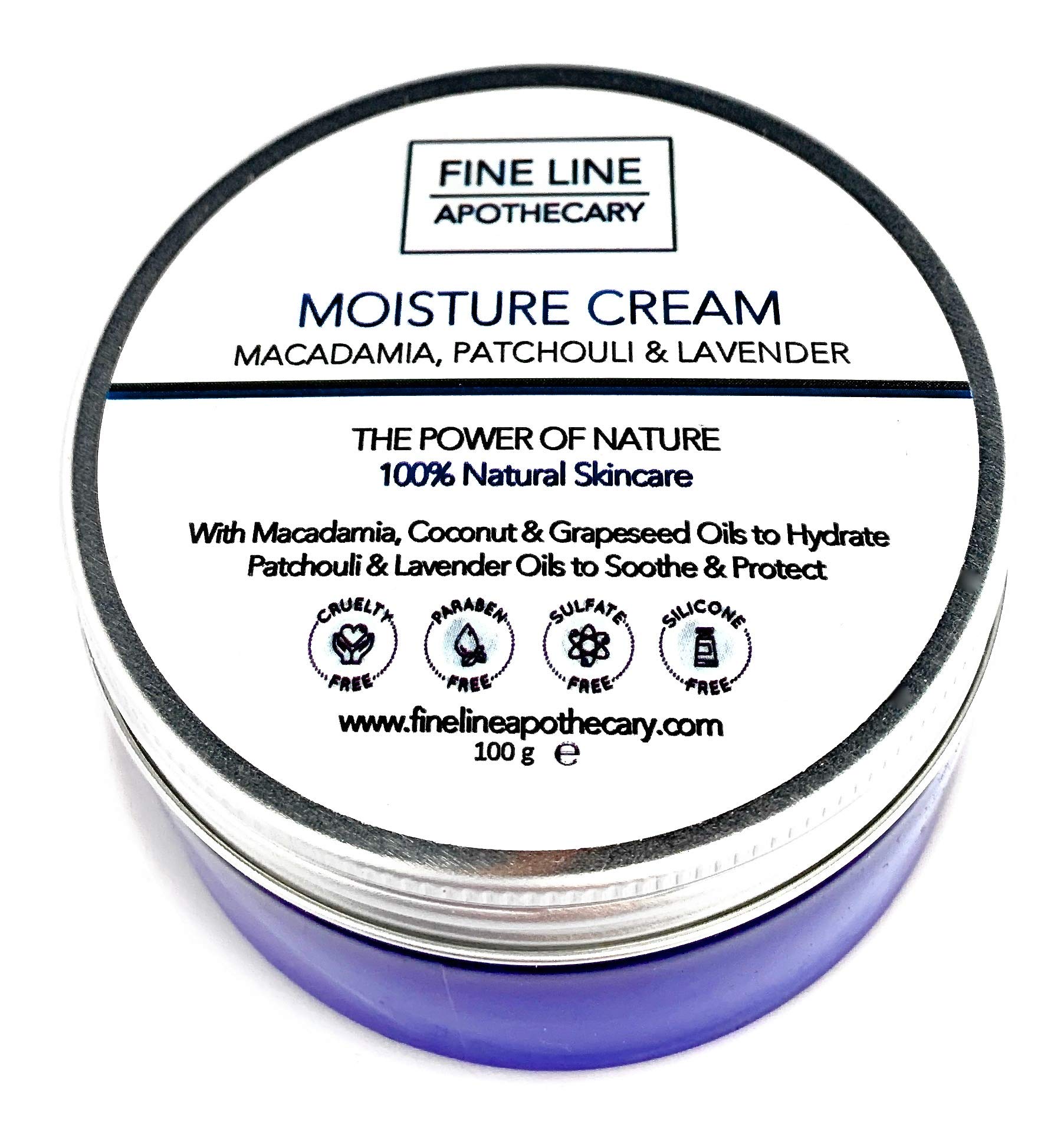 Fine Line Apothecary Restorative Facial Moisturiser – 99% Natural – With Macadamia, Patchouli & Lavender – pH 5.5 Balanced for Sensitive & Stressed Skin – 100g