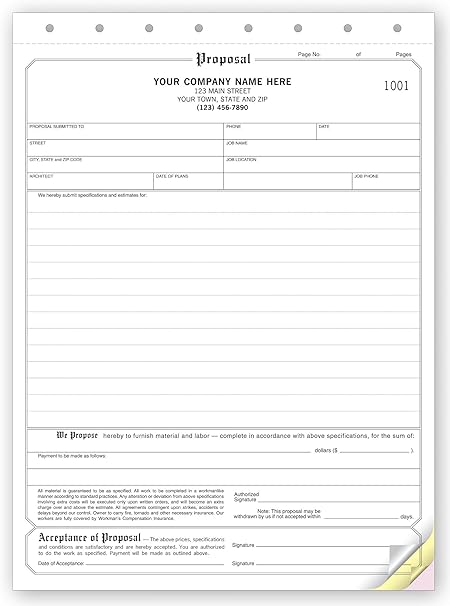 Amazon Com Checksimple Job Proposal Forms Customized W Company Info Large Format 100 3 Part Forms Office Products