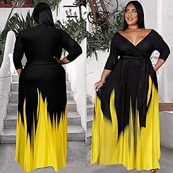 Runwind Plus Size Dress for Women 3/4 Sleeve V Neck