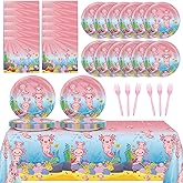 chiazllta 20 Guests Pink Cartoon Axolotl Birthday Party Supplies Reptile Animals Party Tableware Set Girl Axolotl Party Decor Favors Disposable 7-Inch Plates Napkin Tablecloths for Axolotl Baby Shower