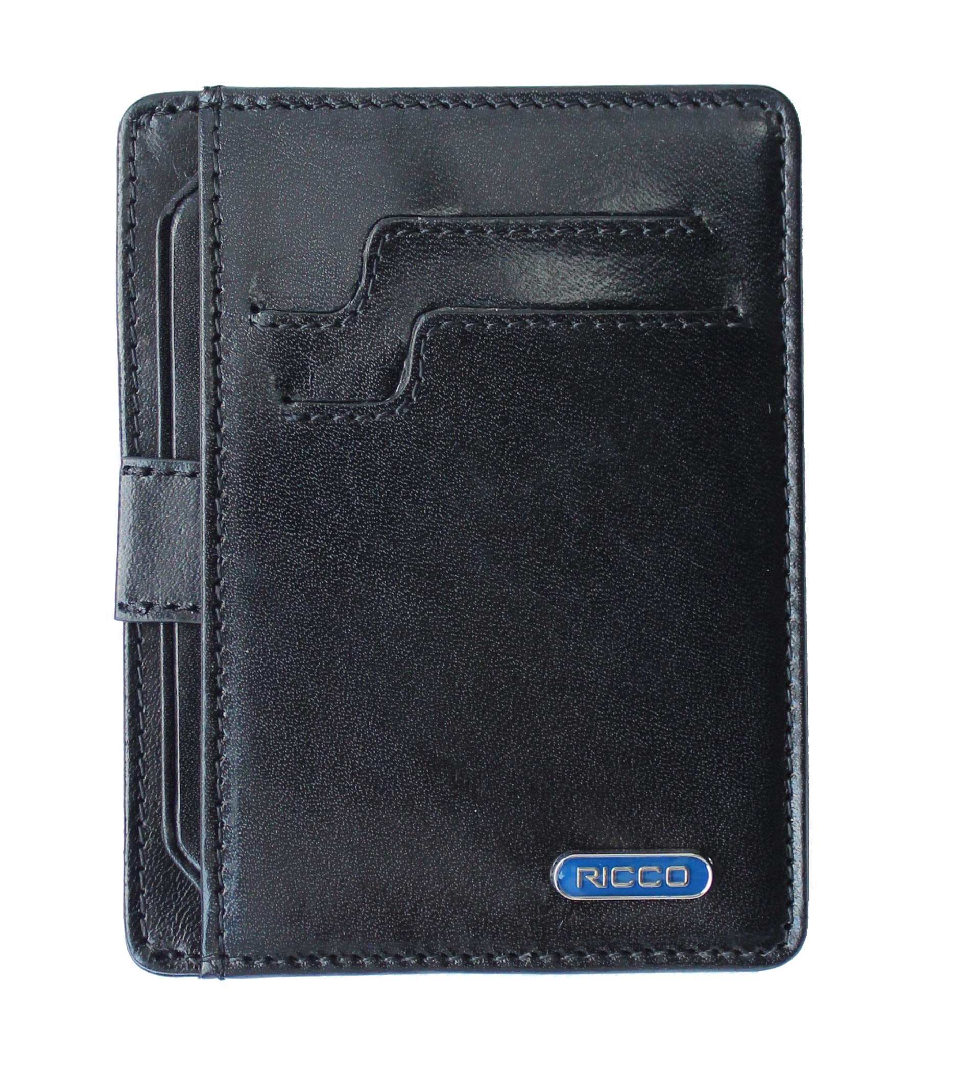 Ricco Front Pocket Genuine Italian Leather Thin Card Case Minimalist Wallet with RFID Blocking S11 (Black)