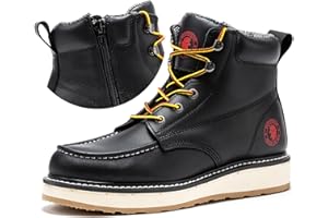 ROCKROOSTER Magnolia 6" Side-Zipper Wedge Boots for Men, Lightweight Soft Moc Toe Motorcycle Boots VAP309,SAP309-Black VAP310,SAP310-Black