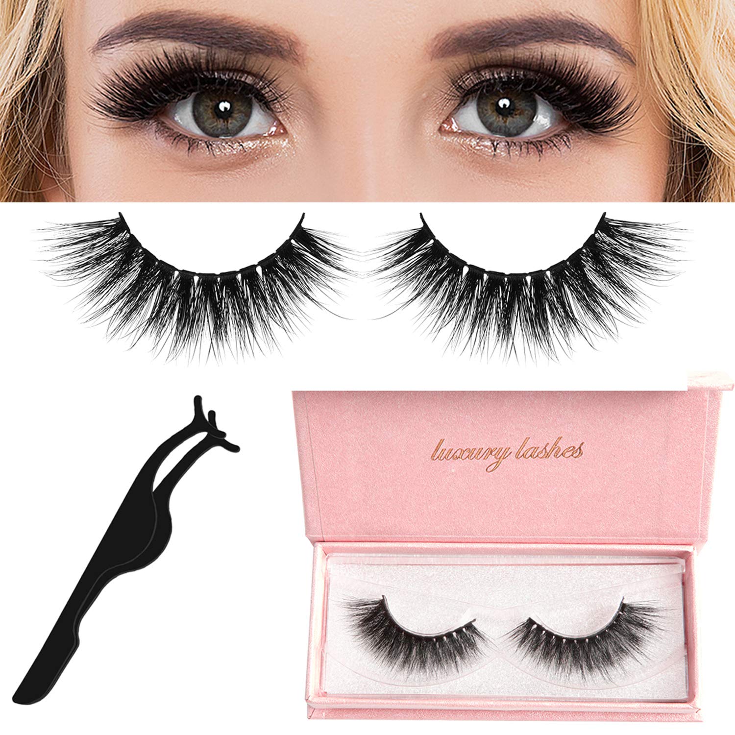 False Eyelashes, 3D Mink Fake Eyelashes, with a Lashes Applicator, Fluffy and Universal for All Eyes, WONTECHMI Non-Magnetic,Natural Look Eyelashes Enhancer, Reusable, 100% Handmade(glamour)