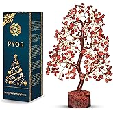 PYOR Red Jasper Crystals - Bonsai Tree Sculpture - Crystal Tree of Life - Feng Shui Tree - Crystals and Stones - Unique Home Decor - Meditation Decor - Good Fortune Gifts