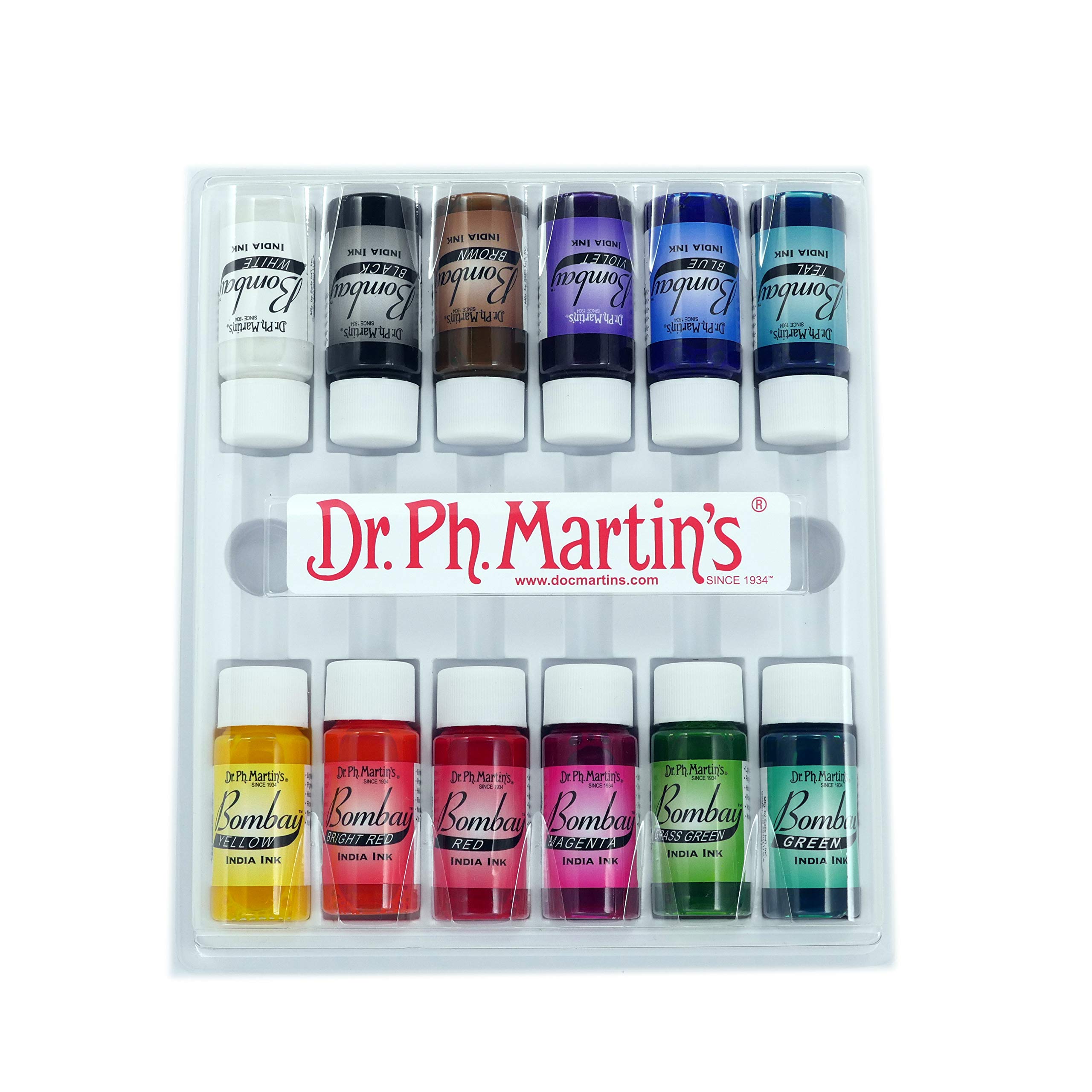 Dr. Ph. Martin's Bombay India Ink, 0.5 oz, Set of 12 (Set 1)