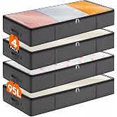Lifewit 95L 4 Pack Under Bed Storage Container, Blanket Organizer, Gray | Large Capacity, Storage Organization Bags with Reinforced Handle for Comforters, Sheets, Clothes, Bedroom, College Dorm