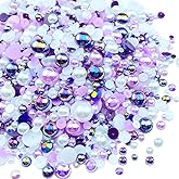 100g Mix Resin Rhinestones Flatback Half Round Pearls Mixed Size 3mm-10mm AB Color Half Pearls Resin Rhinestones for DIY Craft Nail Art Shoes Clothes Phone Case (Purple/White Series)