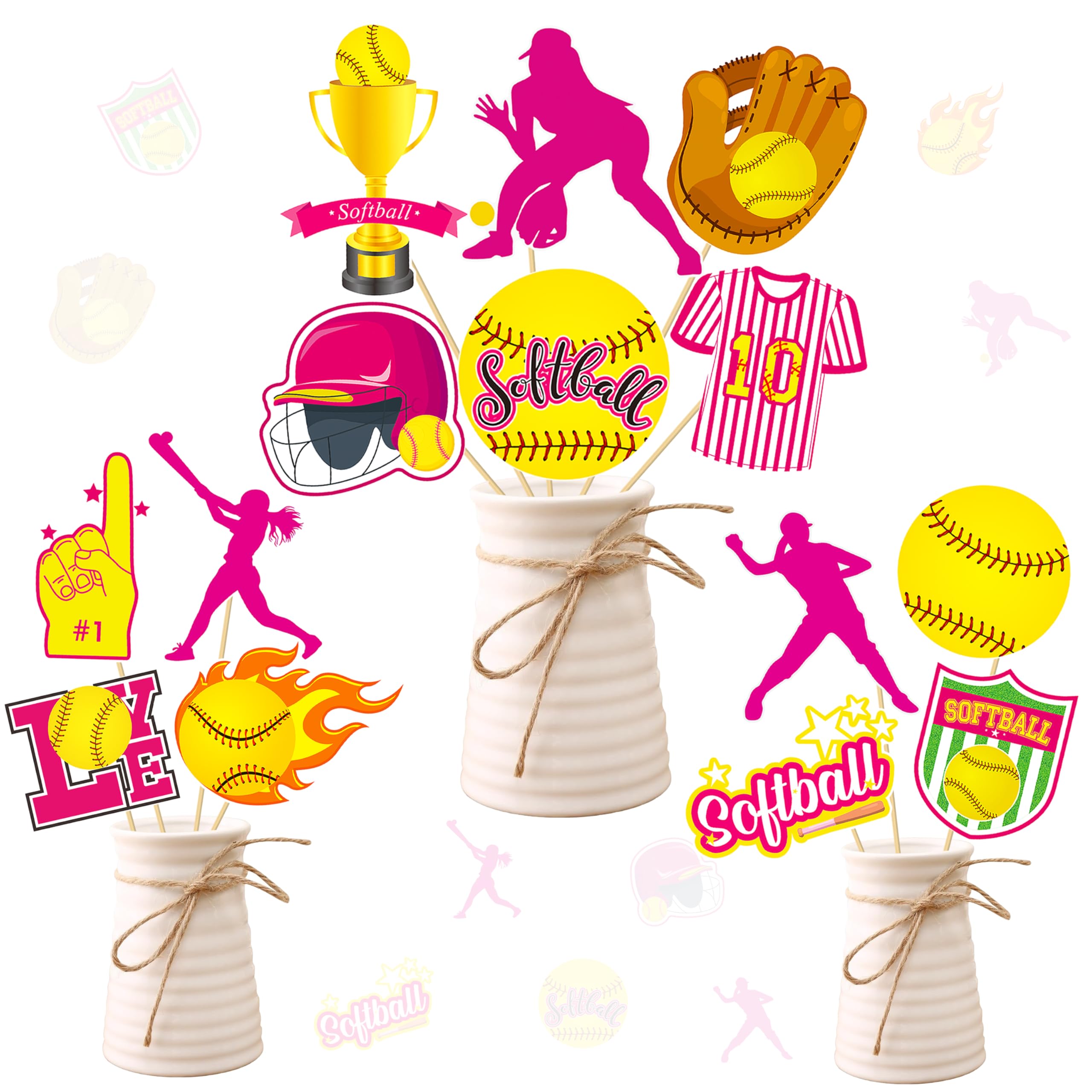 Photo 1 of 16Pcs Softball Party Centerpiece Sticks Softball Centerpieces for Table Softball Birthday Decoration for Girls Women Softball Theme Party Sports Baby Shower Supplies