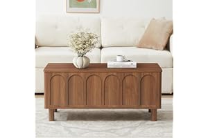 Lift Top Coffee Table with Arched Finish, Modern Coffee Table with Lifting Tabletop & Hidden Storage, Wood Center Table for L