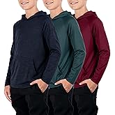 Liberty Imports 3-Pack Youth Boys Teen Dry-Fit Hoodies Long Sleeve Athletic Pullover Sweatshirts Lightweight Activewear