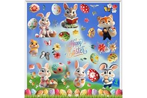 CHNBCG 9 Sheets Easter Window Clings, 3D Cartoon Egg Bunny Rabbit Chick Butterfly Window Decals Double-Sided Spring Decor for Home Office School Shop Glass Display Party Supplies