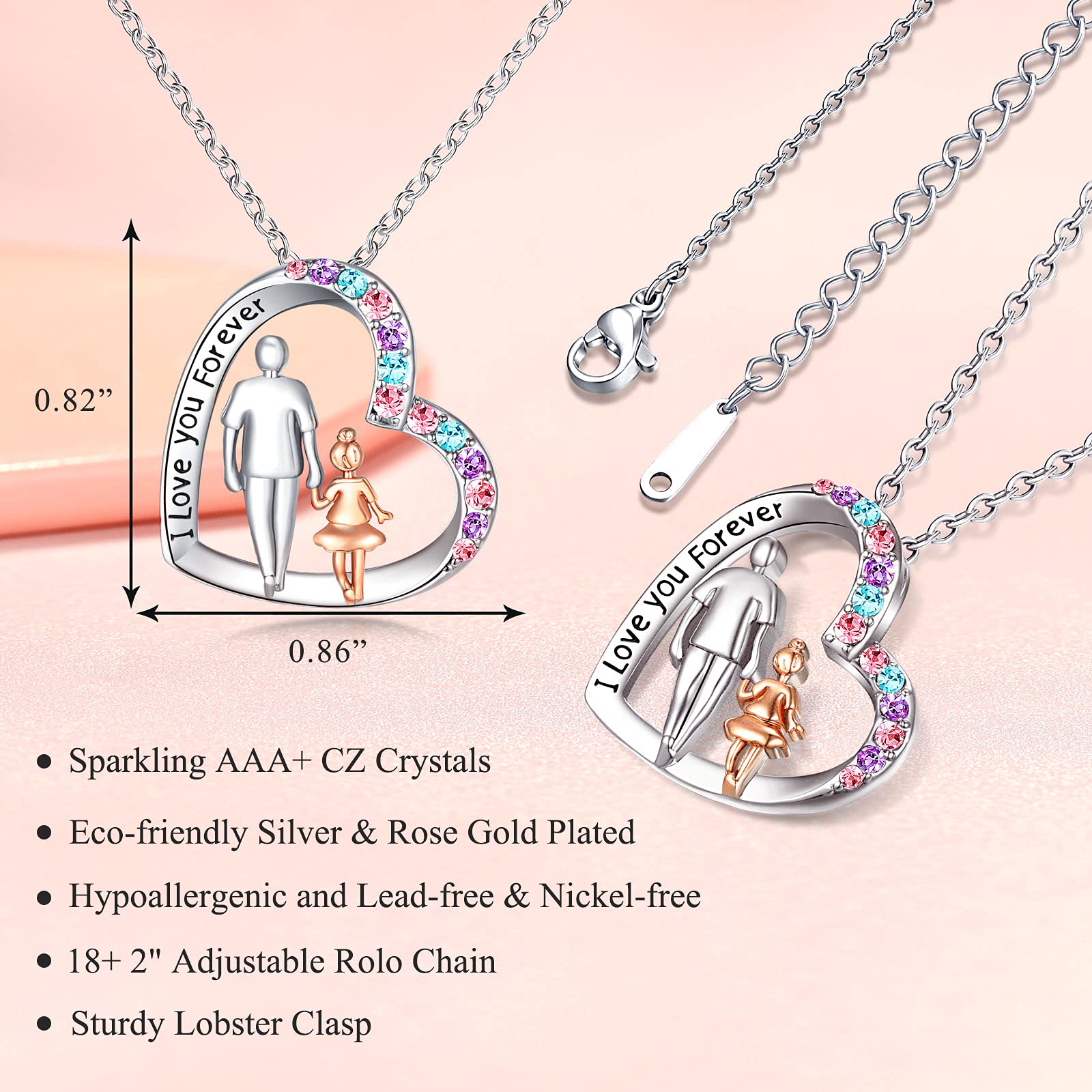 UNGENT THEM Daughter Necklace from Dad Daddy Father Valentines Birthday Gifts for Kids Girls Teen Tween Jewelry 8 10 12 13 14 16 11