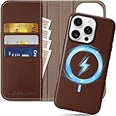 SHIELDON Case for iPhone 16 Pro, Genuine Leather 2 in 1 Wireless Charging Wallet Kickstand, RFID Blocking Card Slots, Magnetic Shockproof Cover Compatible with iPhone 16 Pro 6.3" - Retro Coffee