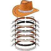 Hotop 6 Pcs Bling Rhinestone Hat Band Rhinestone Cowboy Hat Bands for Cowboy Hats Western Style Hatbands for Women Men(Black White)