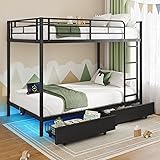 Rolanstar Metal Bunk Bed Twin Over Twin with USB
