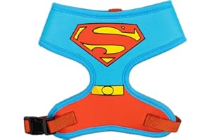 DC Comics Pet Harness, Dog Collar Plastic Buckle, Superman Shield Character Close Up Blue Red