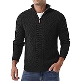 Askdeer Men's Quarter Zip Sweater Mock Neck Pullover Sweater Classic Casual Fisherman Sweaters