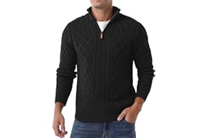 Askdeer Men's Quarter Zip Sweater Classic Mock Neck Pullover Sweater Casual Cable Knit Sweaters