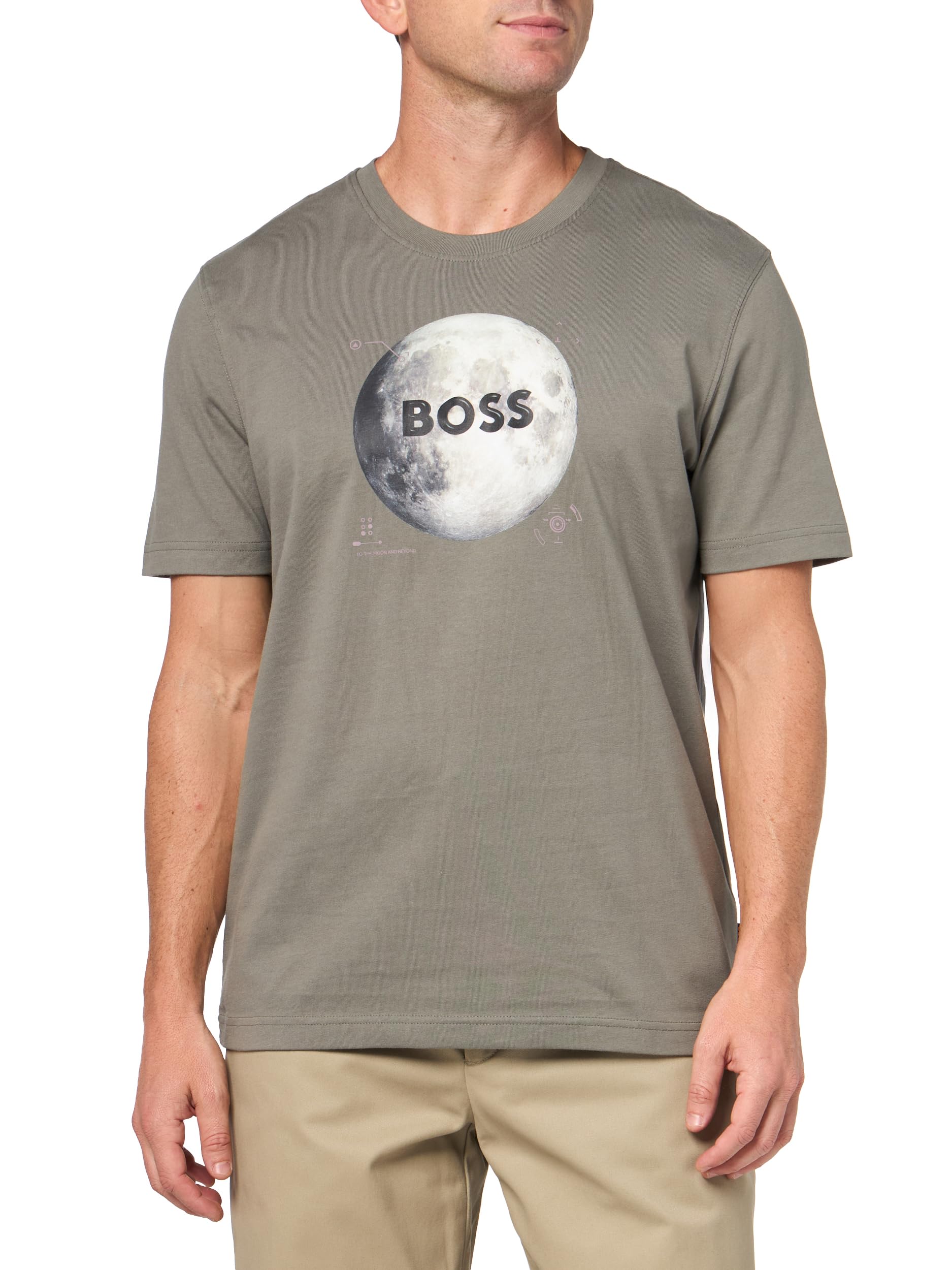 BOSS Moon Logo Cotton T-Shirt, Fossil Grey, S